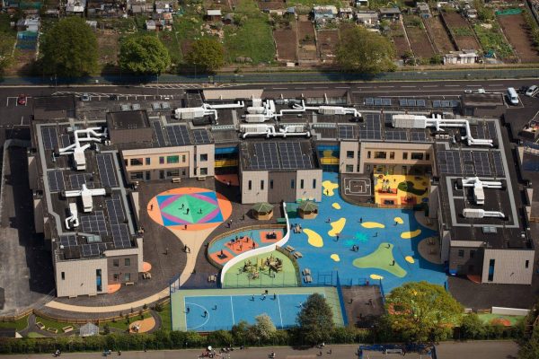 Aerial Picture Of School Surfacing and coloured playgrounds